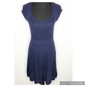 Trina Turk navy blue crochet knit scoop neck sweater dress